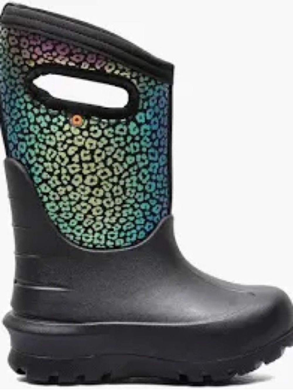 Bogs Kids Black Rainbow Leopard Handle Rain Boots
